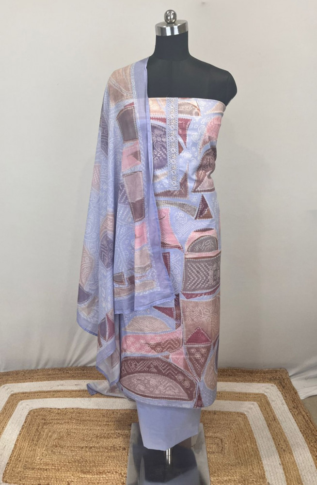 Image of Blue Cotton Suit set with Cotton Dupatta- RID1202