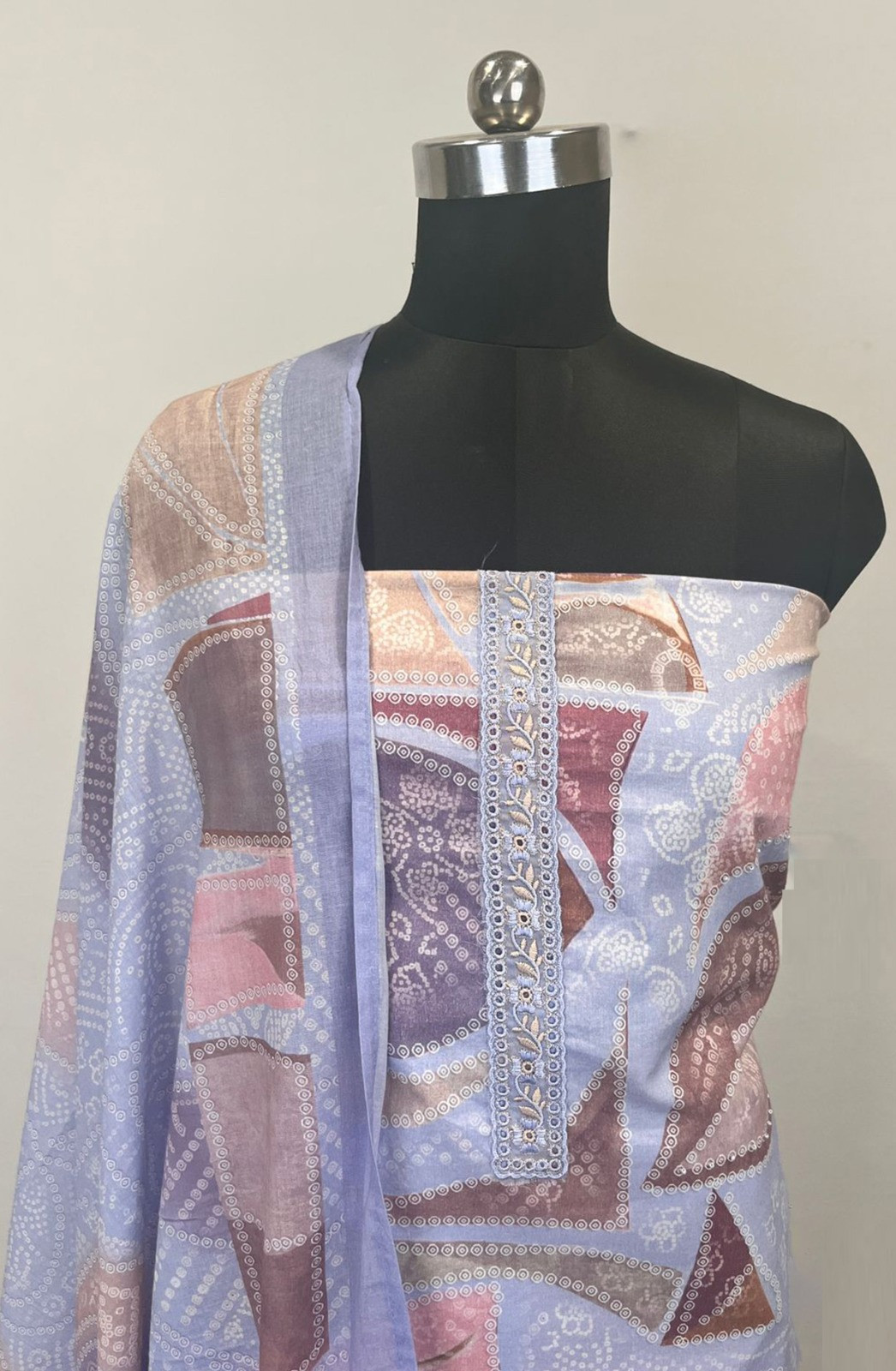 Blue Cotton Suit set with Cotton Dupatta- RID1202