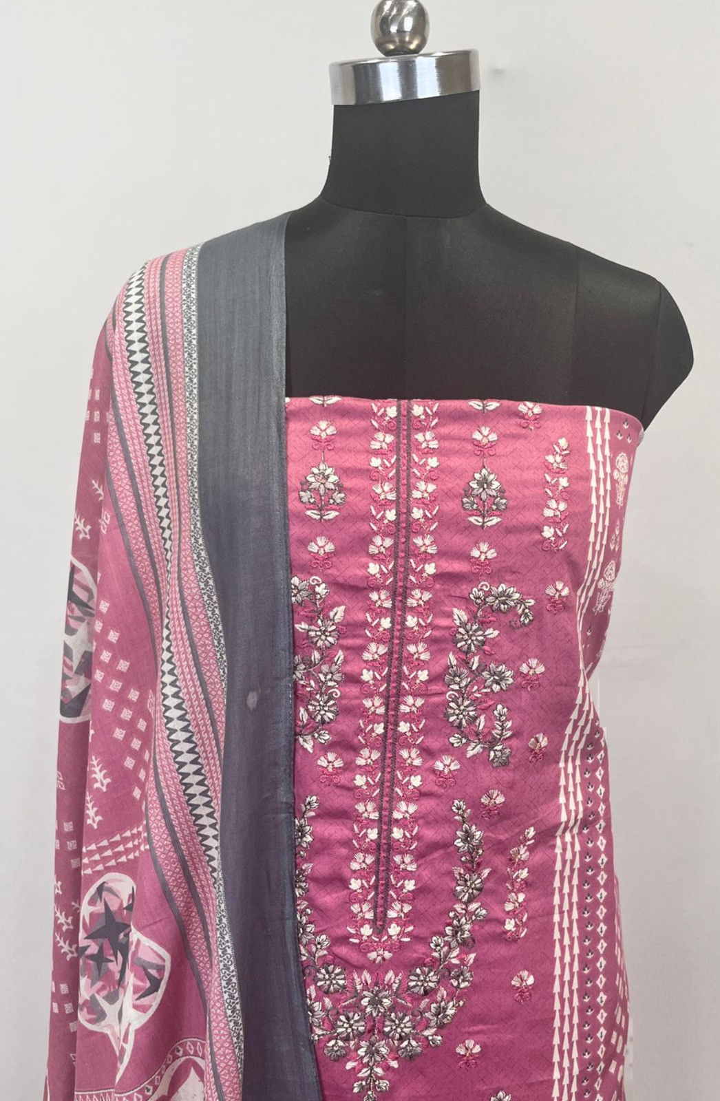 Pink Cotton Suit set with Cotton Dupatta- NOO1105