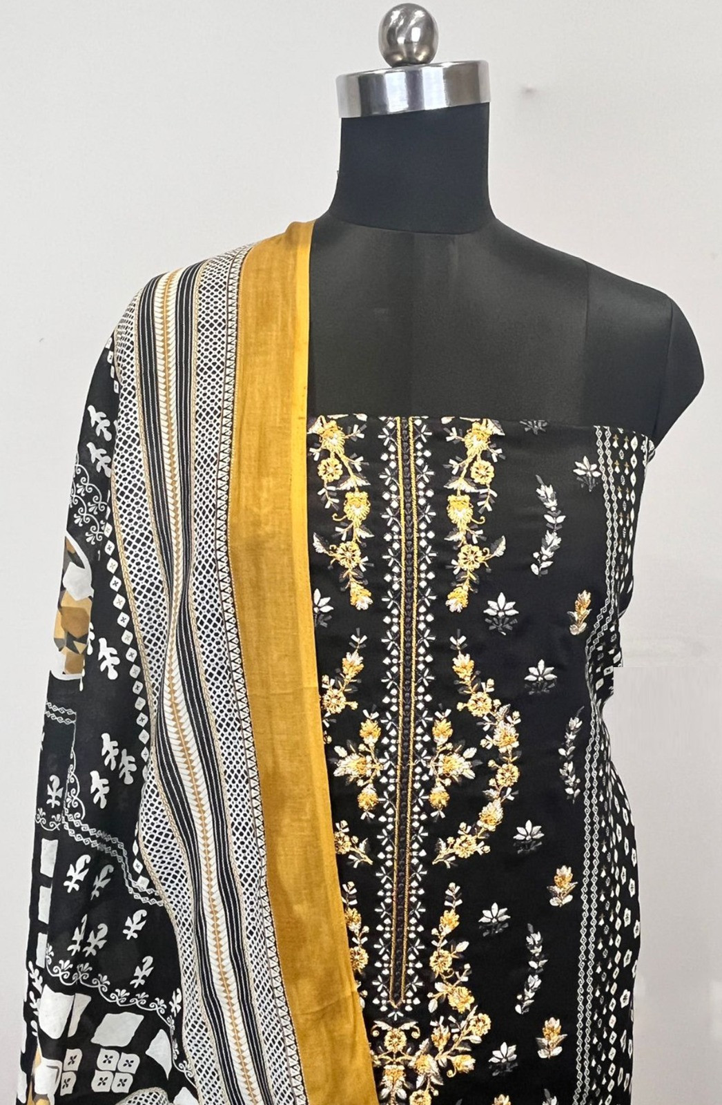 Black Cotton Suit set with Cotton Dupatta- NOO1101