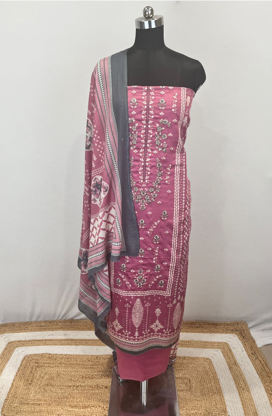 Pink Cotton Suit set with Cotton Dupatta- NOO1105