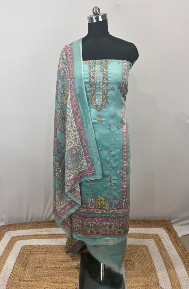 Image of Firozee Cotton Suit set with Cotton Dupatta- NOO1103