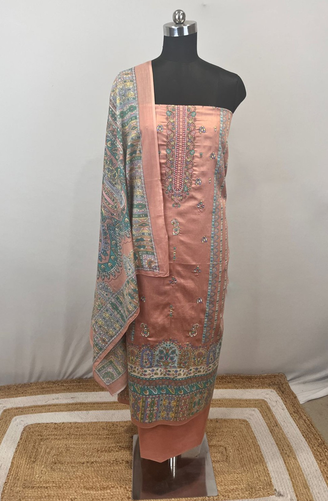 Peach Cotton Suit set with Cotton Dupatta- NOO1102