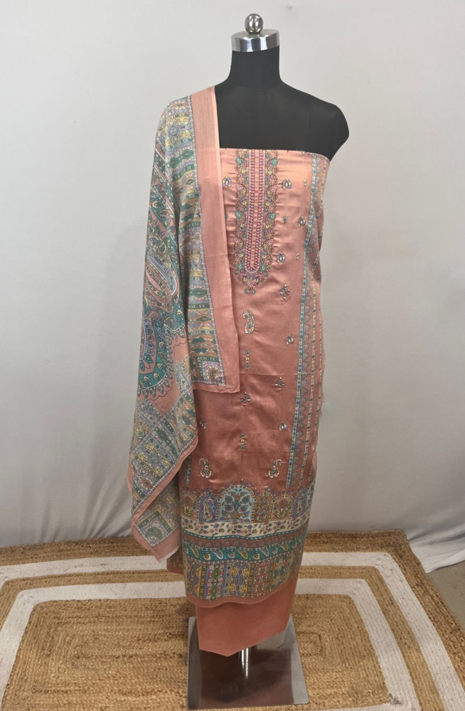 Image of Peach Cotton Suit set with Cotton Dupatta- NOO1102