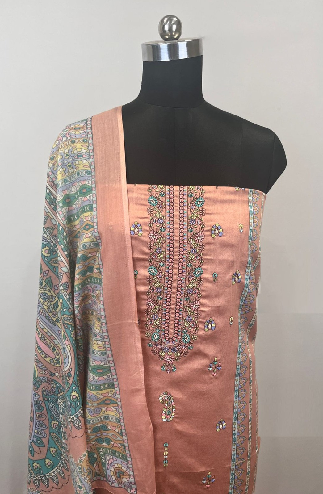 Peach Cotton Suit set with Cotton Dupatta- NOO1102