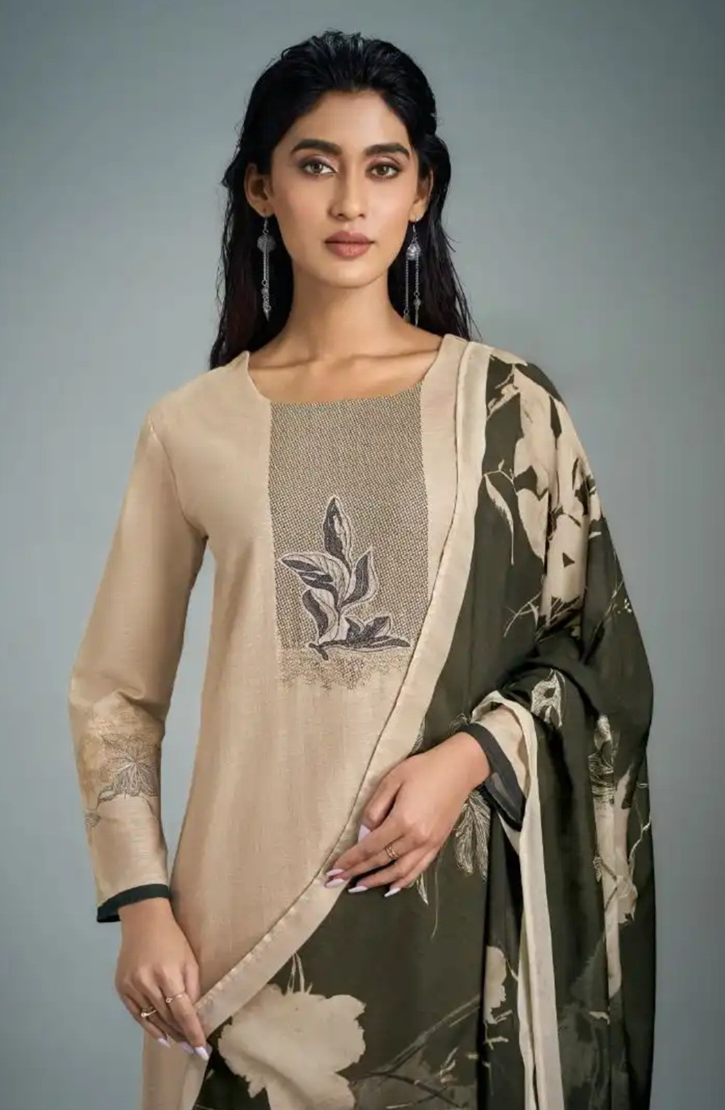 Beige Cotton Digital Printed Suit Set with Dupatta - GAT11091C
