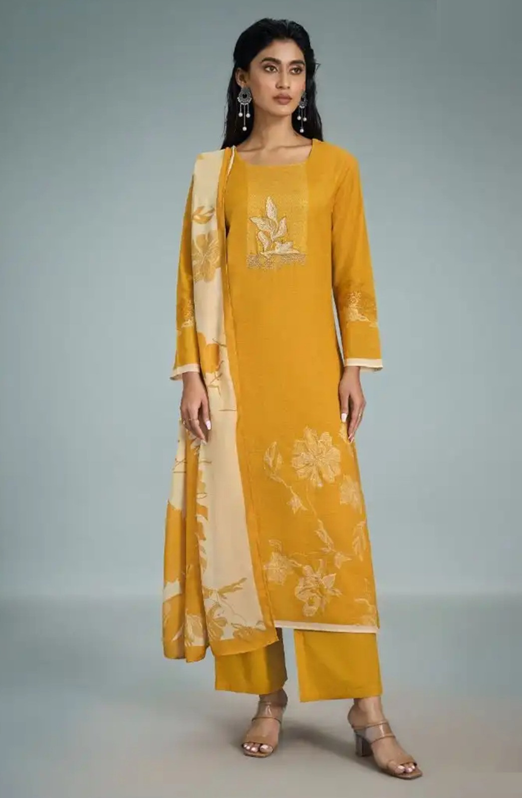 Mustard Cotton Digital Printed Suit Set with Dupatta - GAT11091D