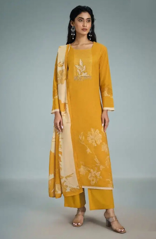 Image of Mustard Cotton Digital Printed Suit Set with Dupatta - GAT11091D