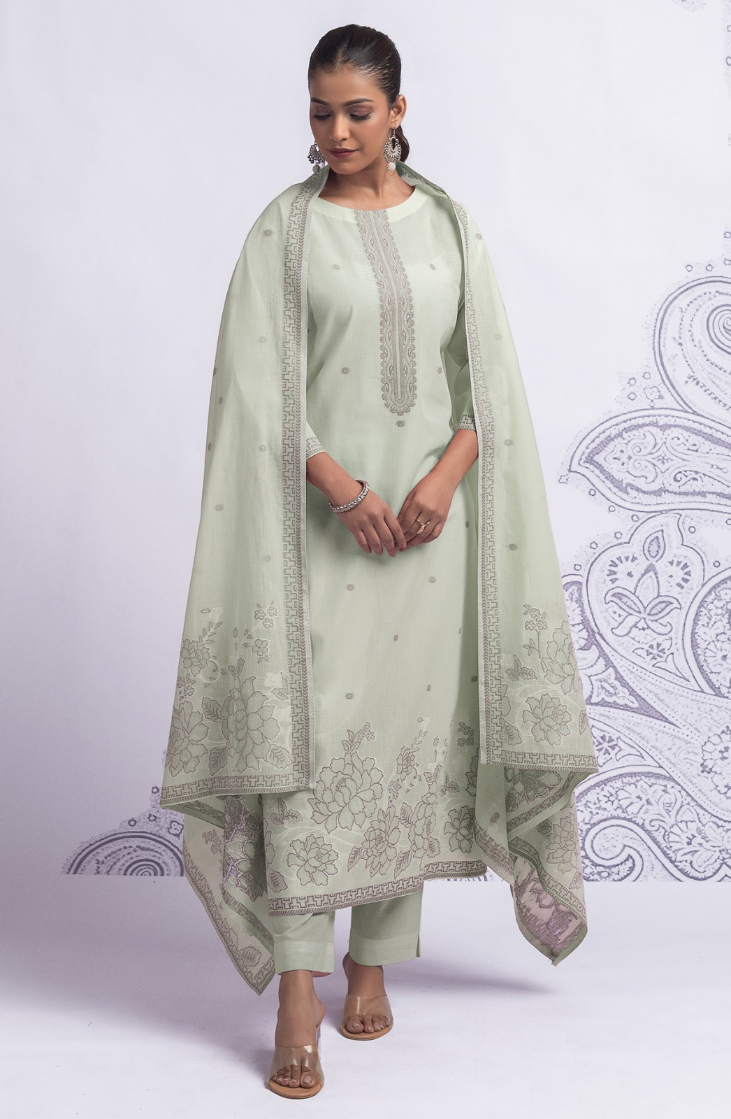 Pista Cotton Suit Set with Beautiful Dupatta - 1020-4925