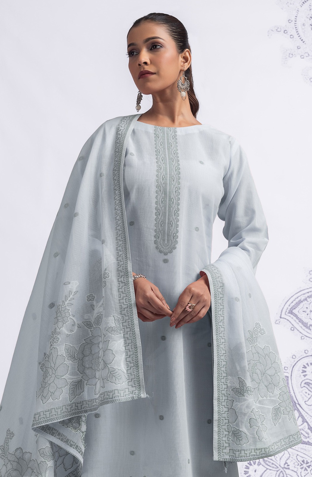 Firozee Cotton Suit Set with Beautiful Dupatta - 1020-4925A