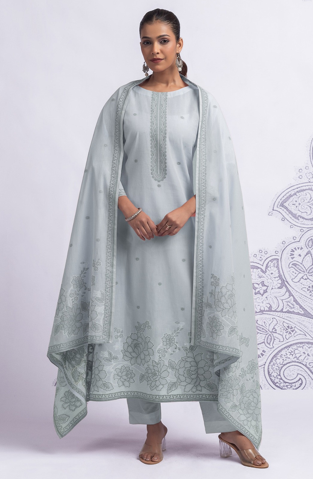 Firozee Cotton Suit Set with Beautiful Dupatta - 1020-4925A