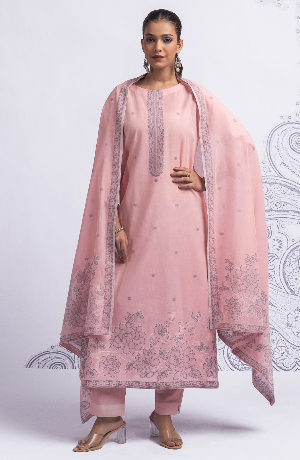 Pink Cotton Suit Set with Beautiful Dupatta - 1020-4925C
