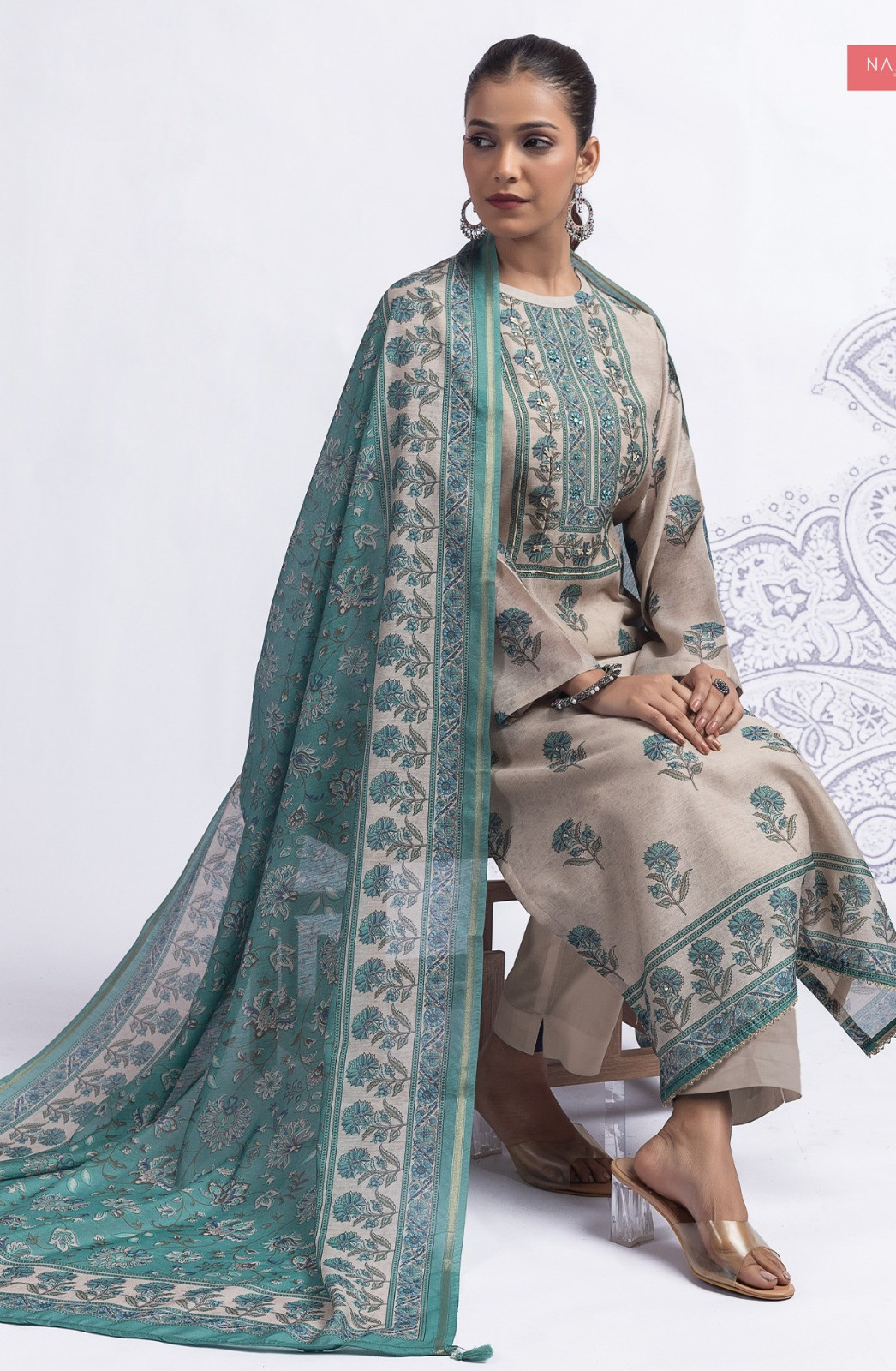 Green Cotton Suit Set with Beautiful Dupatta - 1020-4895A