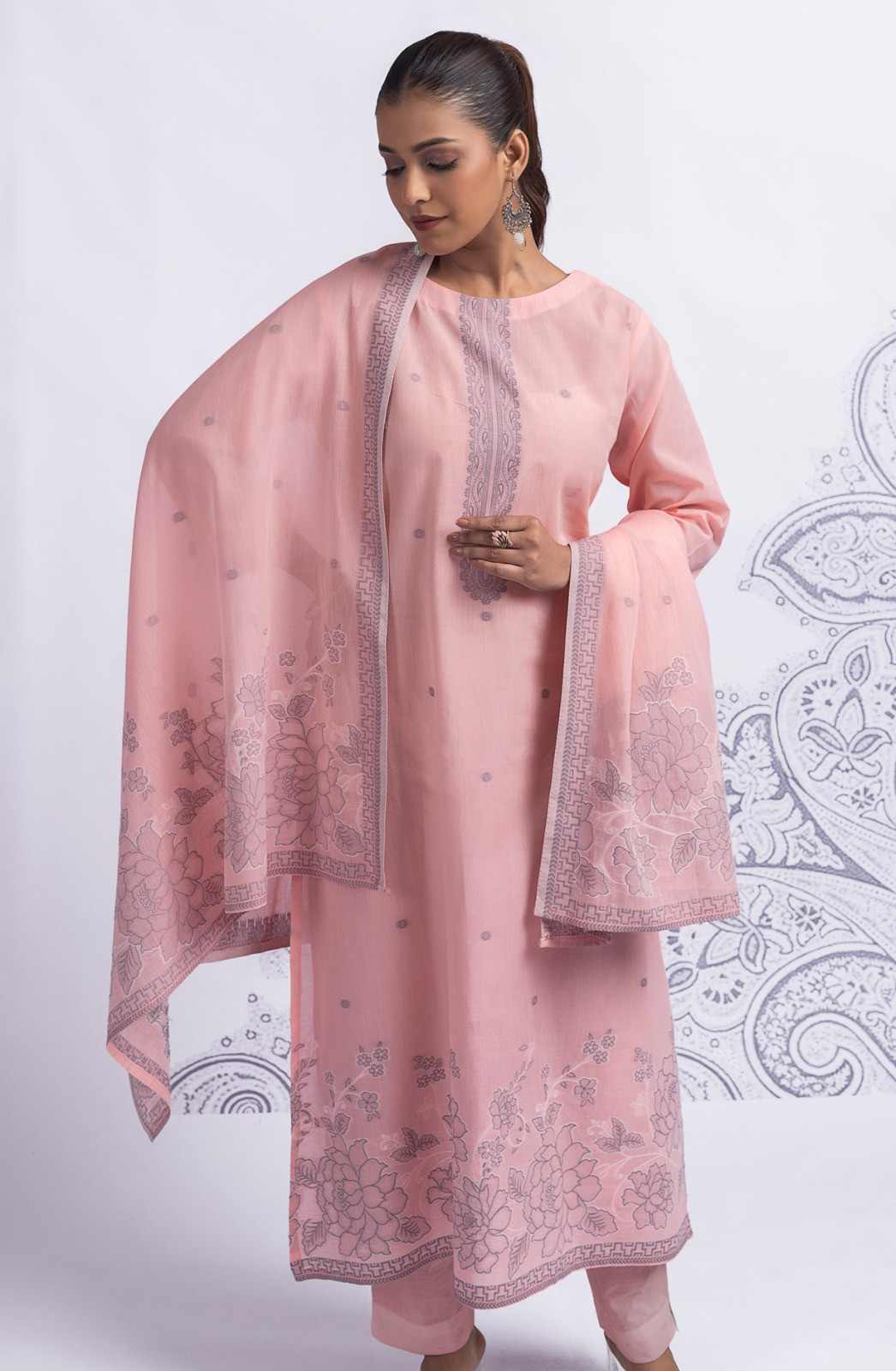 Pink Cotton Suit Set with Beautiful Dupatta - 1020-4925C