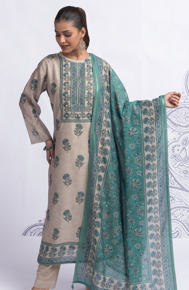 Image of Green Cotton Suit Set with Beautiful Dupatta - 1020-4895A
