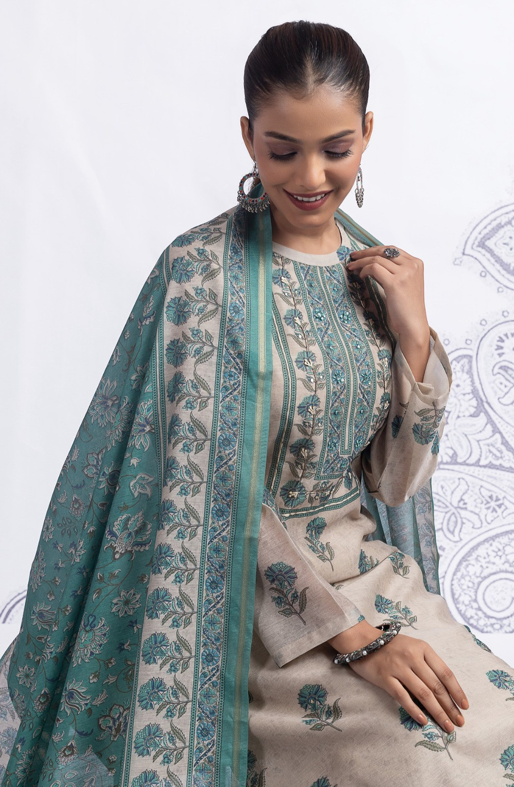 Green Cotton Suit Set with Beautiful Dupatta - 1020-4895A