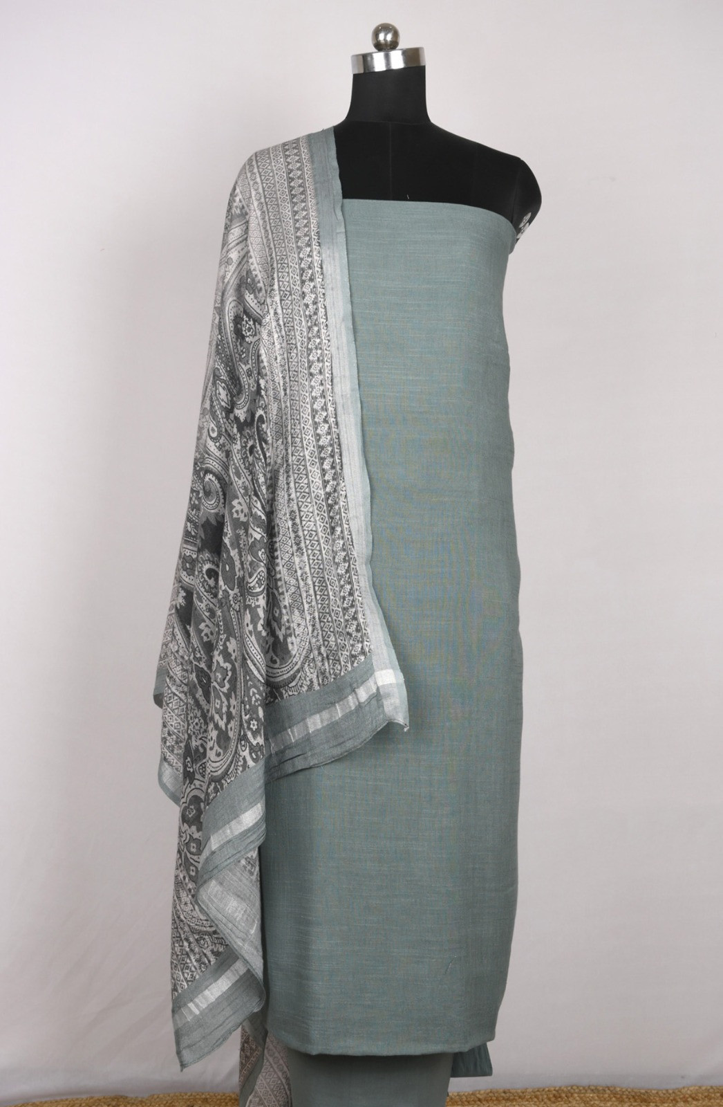 Green Linen Beautiful Suit Set with Dupatta - 996-CTLN1111-5A