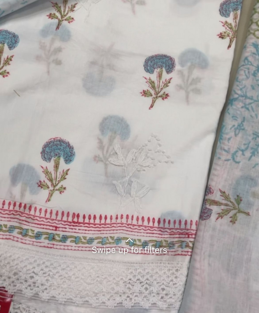 Image of White cotton Unstitched Suit Set with Dupatta - 657-S25RSAN6343