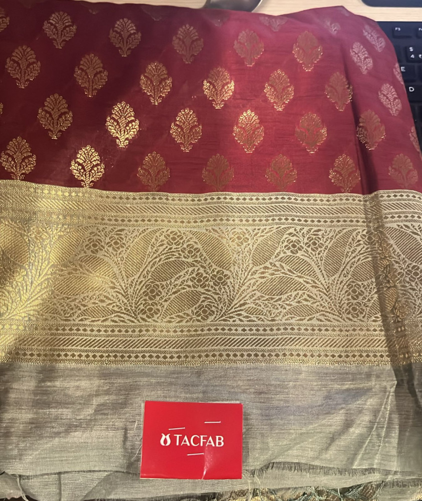 Image of Mahroon Banarasi cotton beautiful Unstitched Suit Set with Dupatta - 1021-NMRC-2E