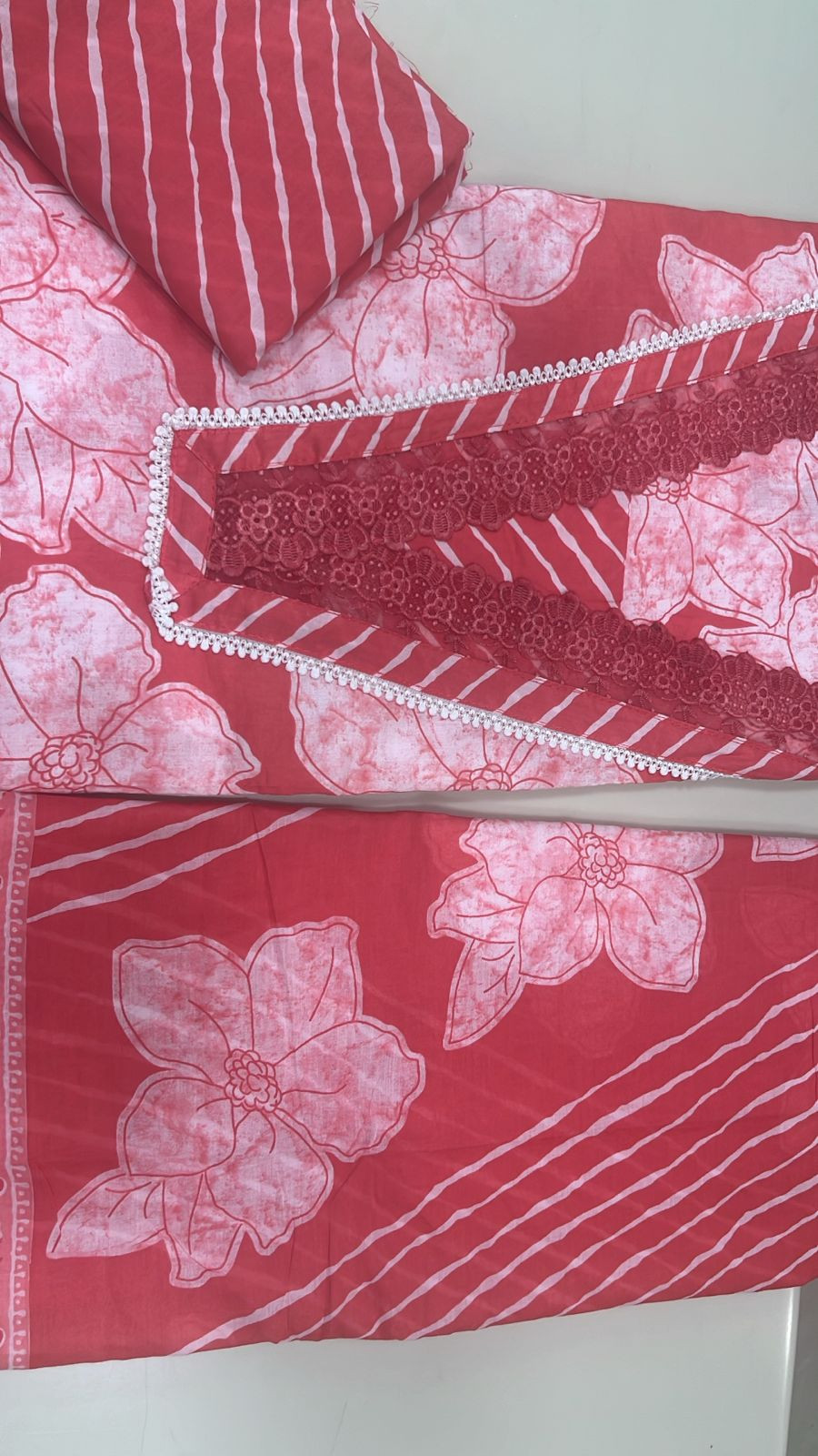 Red cotton beautiful Unstitched Suit Set with Dupatta - 983-5861-6A