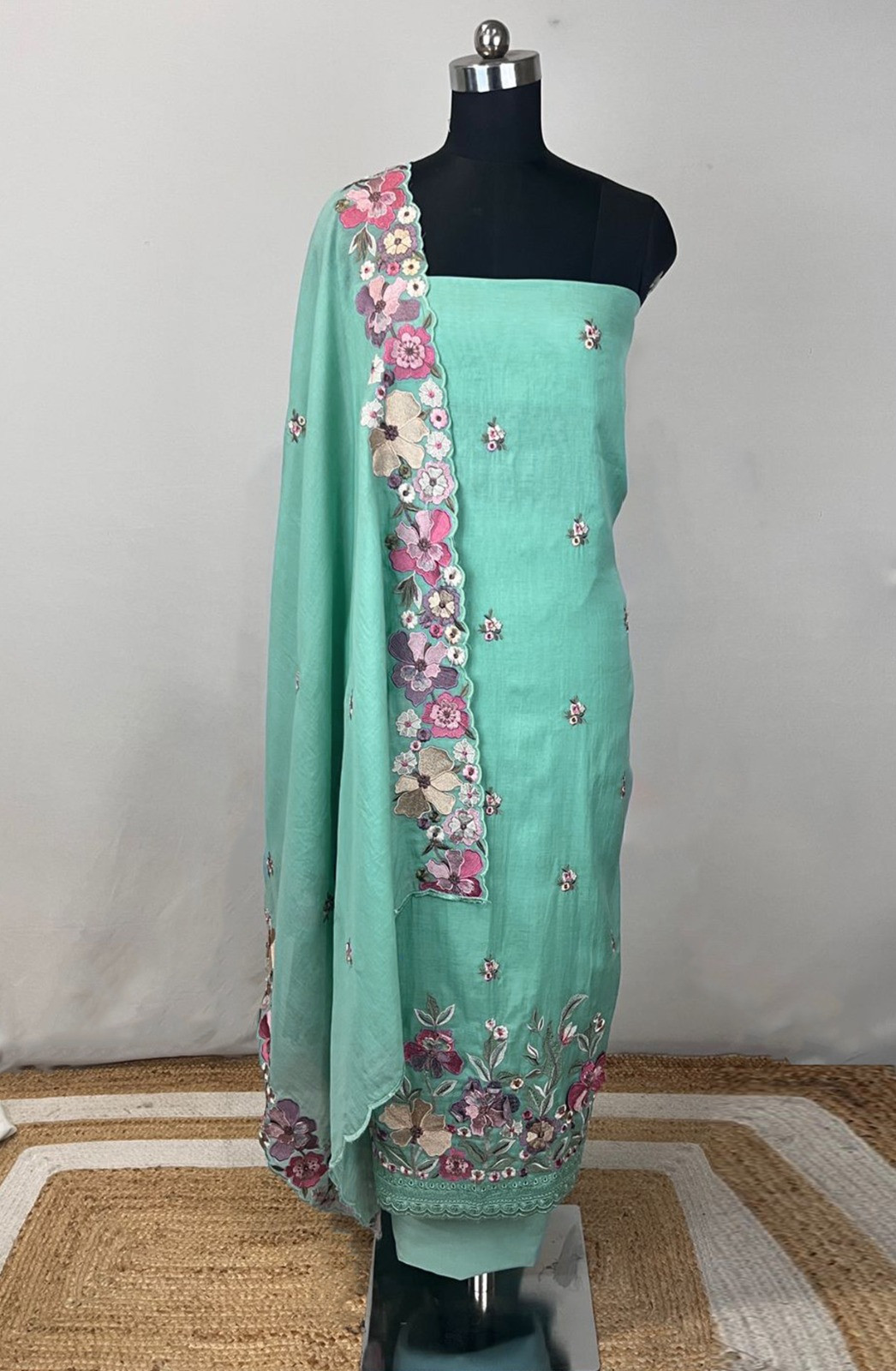 Blue Linen Unstitched Beautiful Suit Set with Dupatta - 131-EE5242A