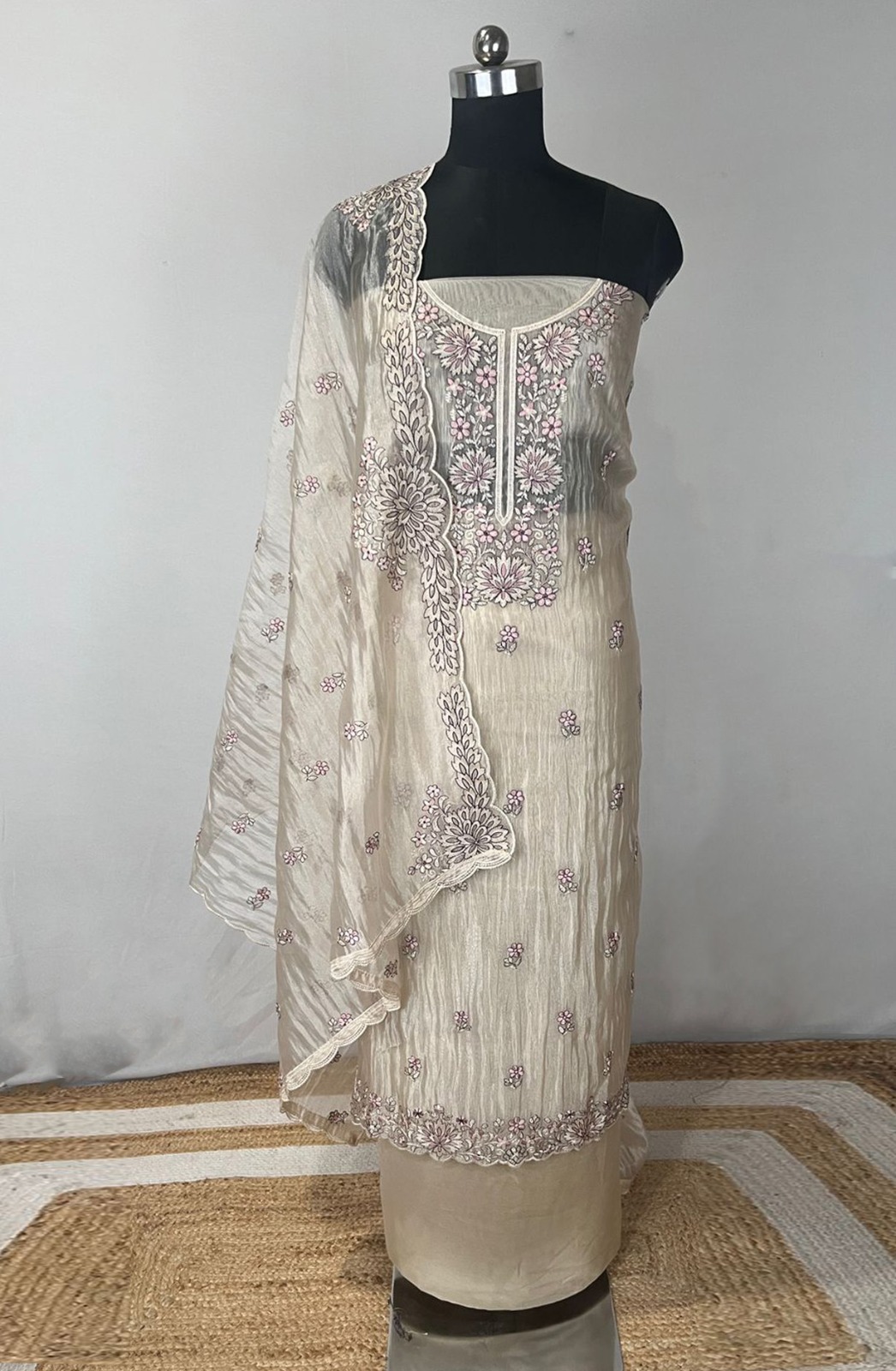 Pink Mul cotton Beautiful Suit Set with Mul cotton Dupatta - 1020-5893C