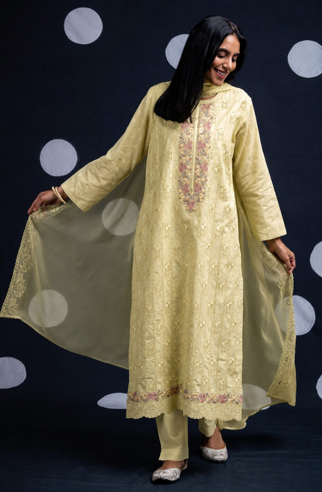 Image of Mustard Pure Cotton Butta Beautiful Suit Set with Dupatta - TANNSF132B