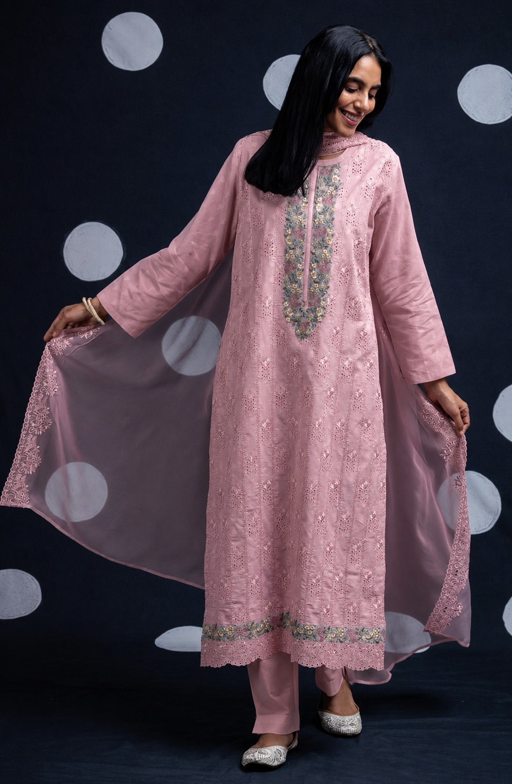 Peach Pure Cotton Butta Beautiful Suit Set with Dupatta - TANNSF132C