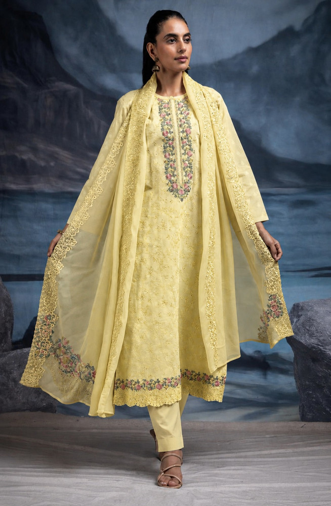 Image of Mustard Pure Cotton Butta Beautiful Suit Set with Dupatta - TANNSF133C