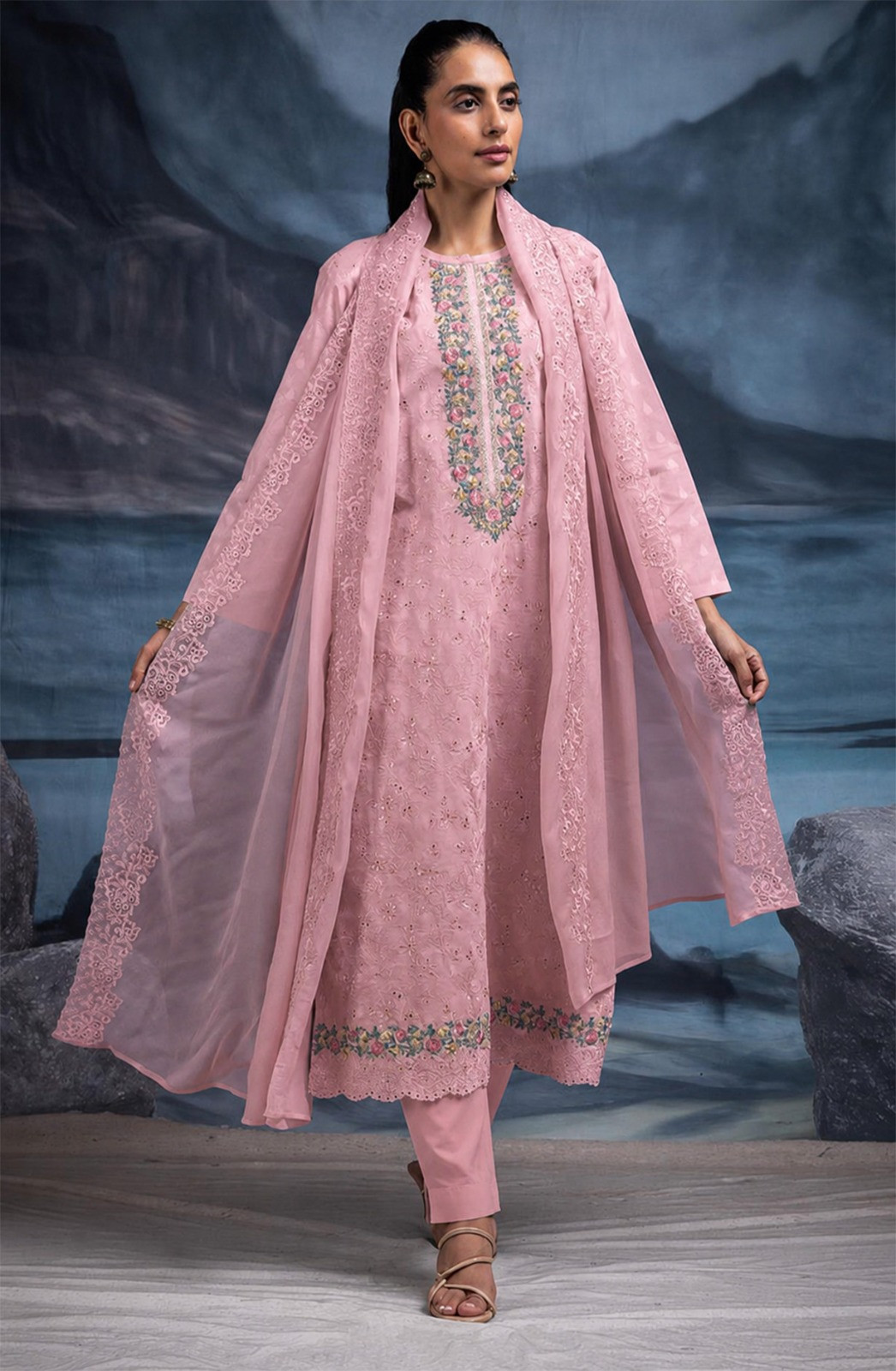 Peach Pure Cotton Butta Beautiful Suit Set with Dupatta - TANNSF133B
