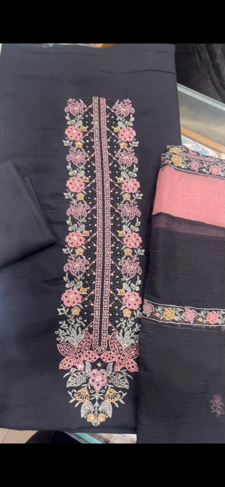 Image of Black Cotton Linen Beautiful Suit Set with Dupatta - 245-SUMCOT1504-16