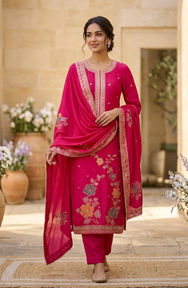 Image of Rani Silk Unstitched Suit Set with Beautiful Rani Dupatta - 693-JFJ1129