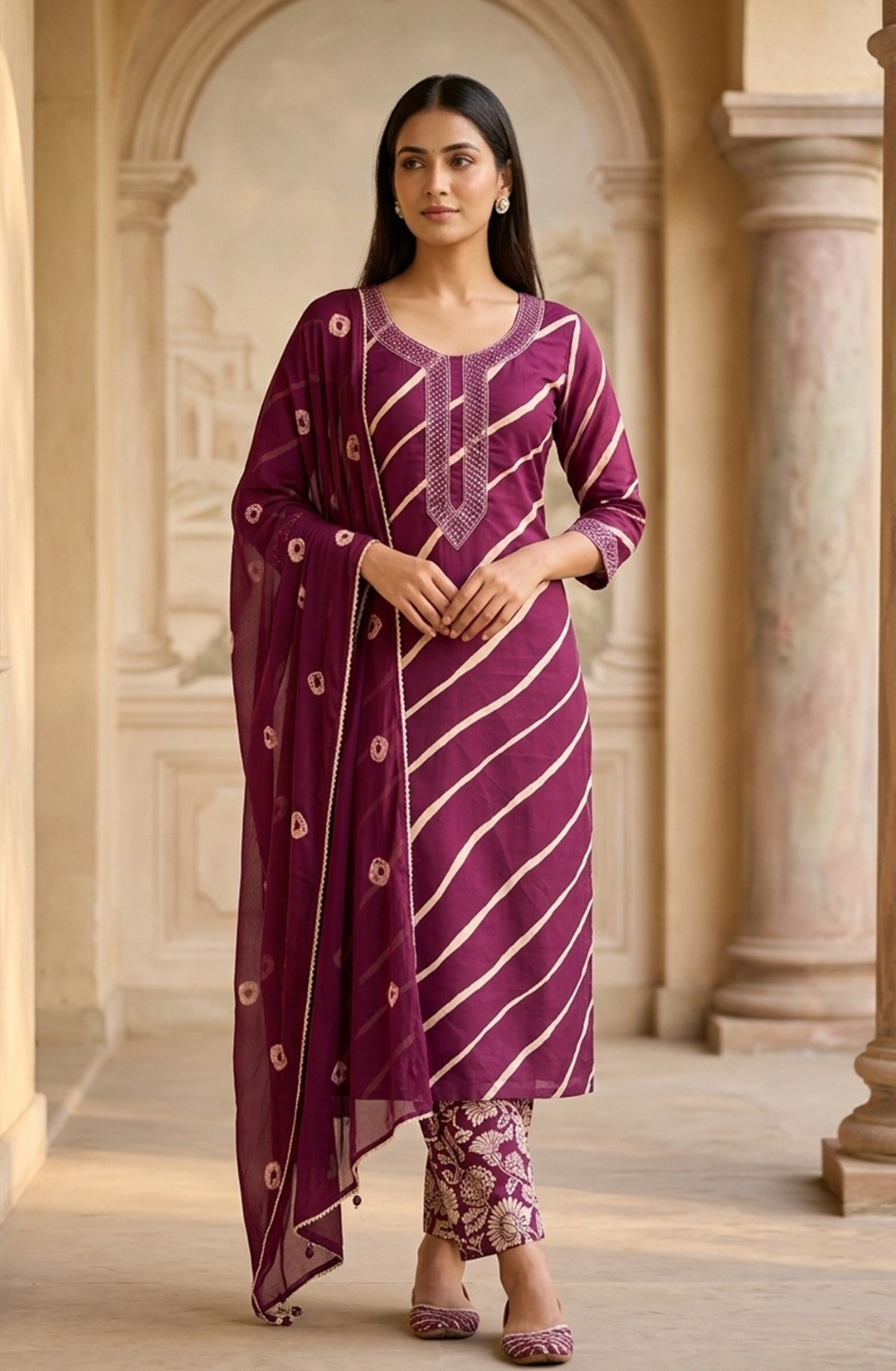 Wine Cotton Unstitched Beautiful Suit Set with Dupatta - 693-PFJ5056