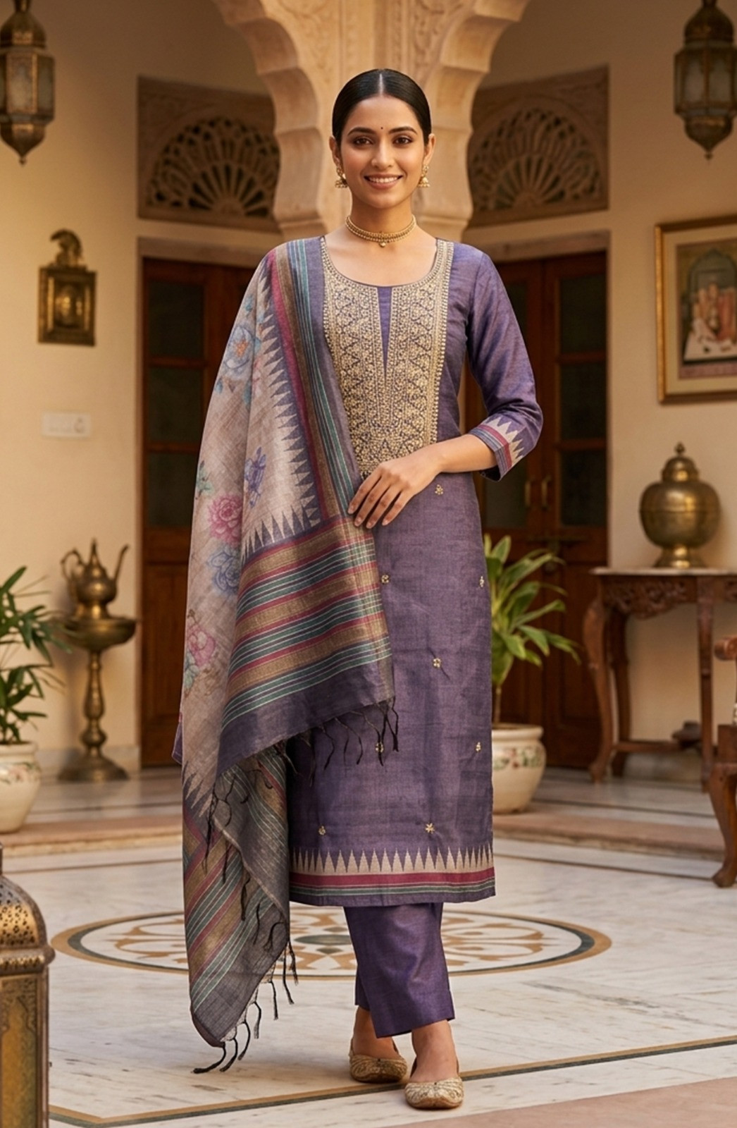 Purple Chanderi Silk Beautiful Suit Set with Dupatta - 981-NK653A