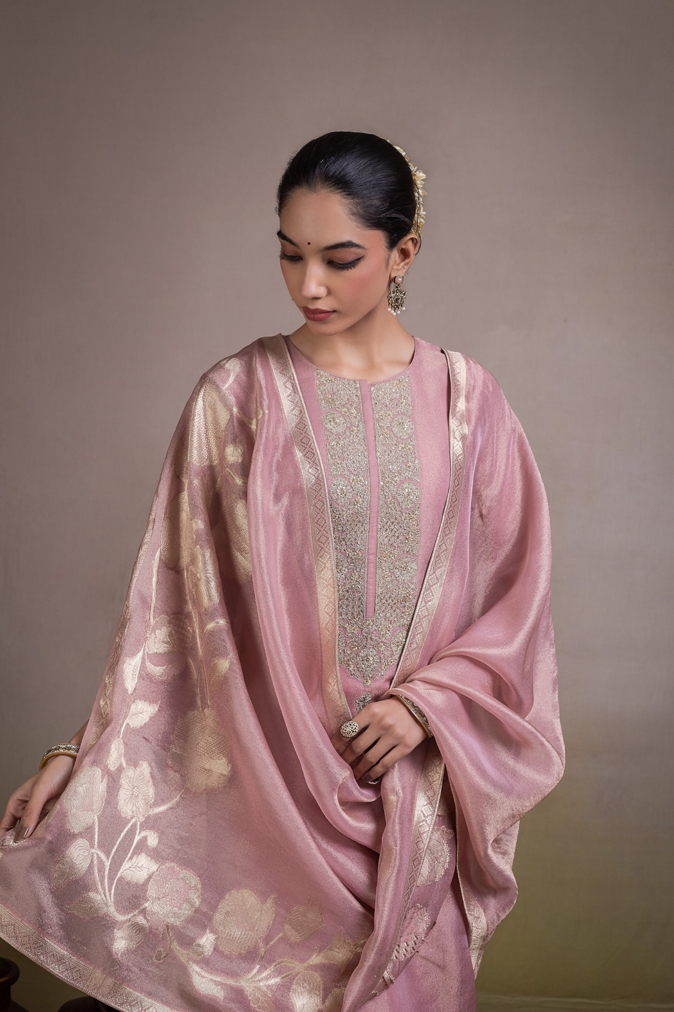 Pink Jacquard Silk Unstitched Suit Set with Dupatta - R157-SPR2818