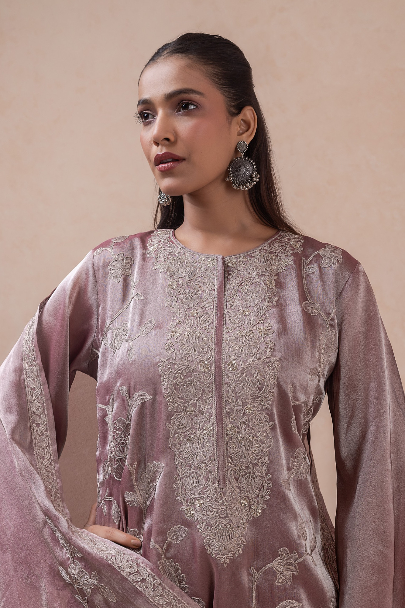 Peach Oris Silk Unstitched Suit Set with Beautiful Dupatta - R157-SPR2768A