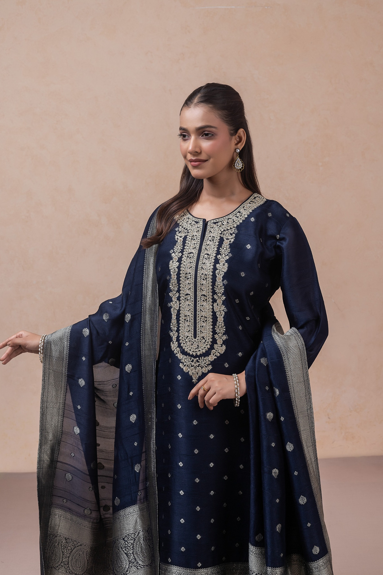 Blue Silk jacquard Unstitched Suit Set with Dupatta - R157-SPR2802A