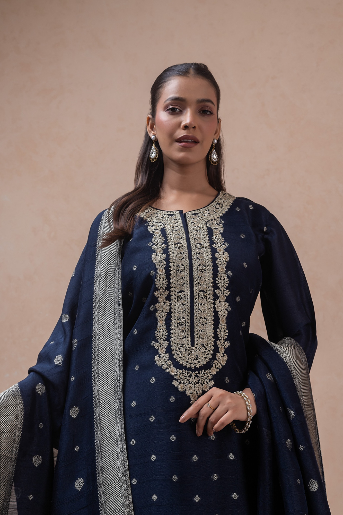 Blue Silk jacquard Unstitched Suit Set with Dupatta - R157-SPR2802A