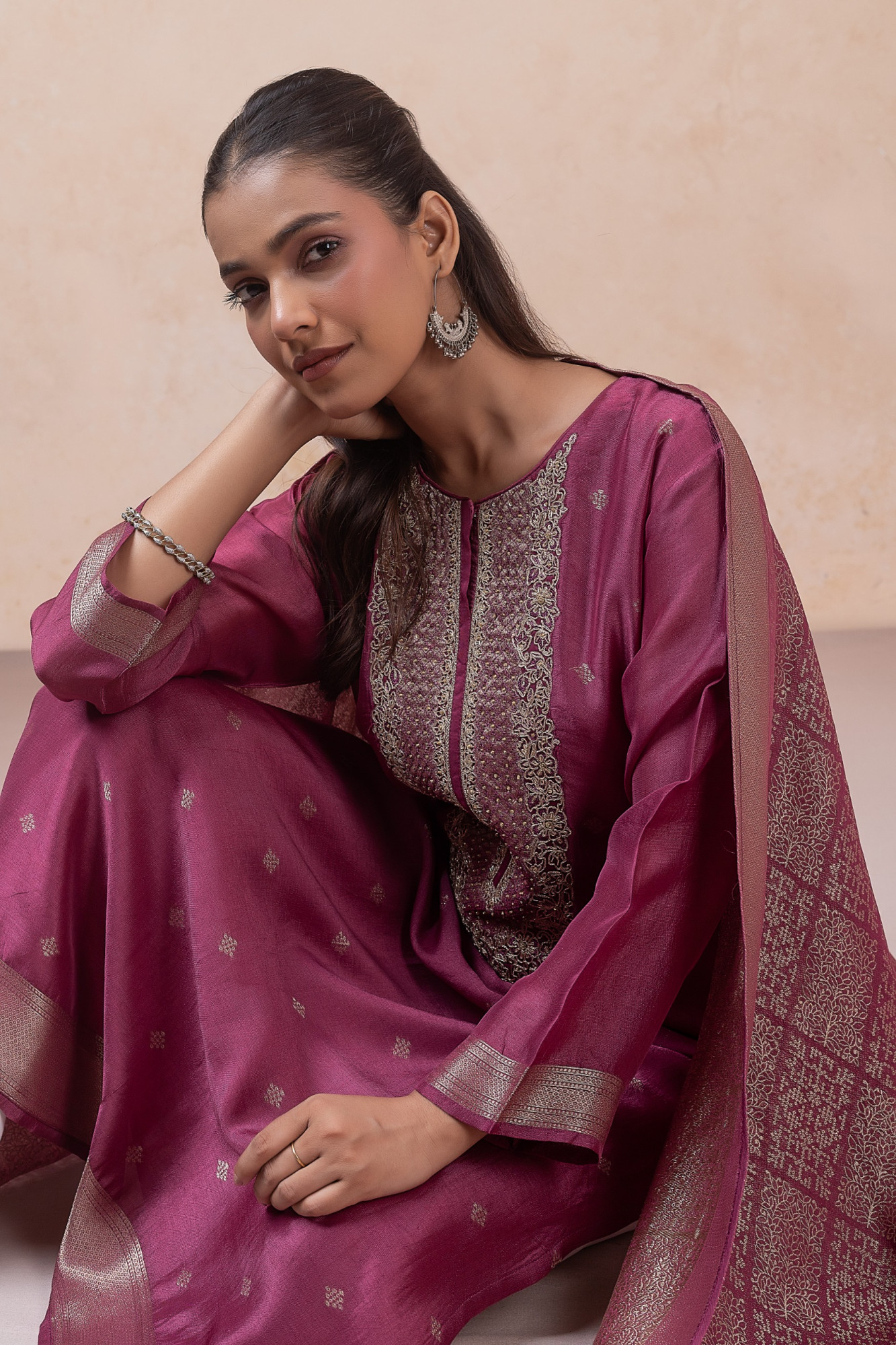 Purple Silk jacquard Unstitched Suit Set with Beautiful Dupatta - R157-SPR2792