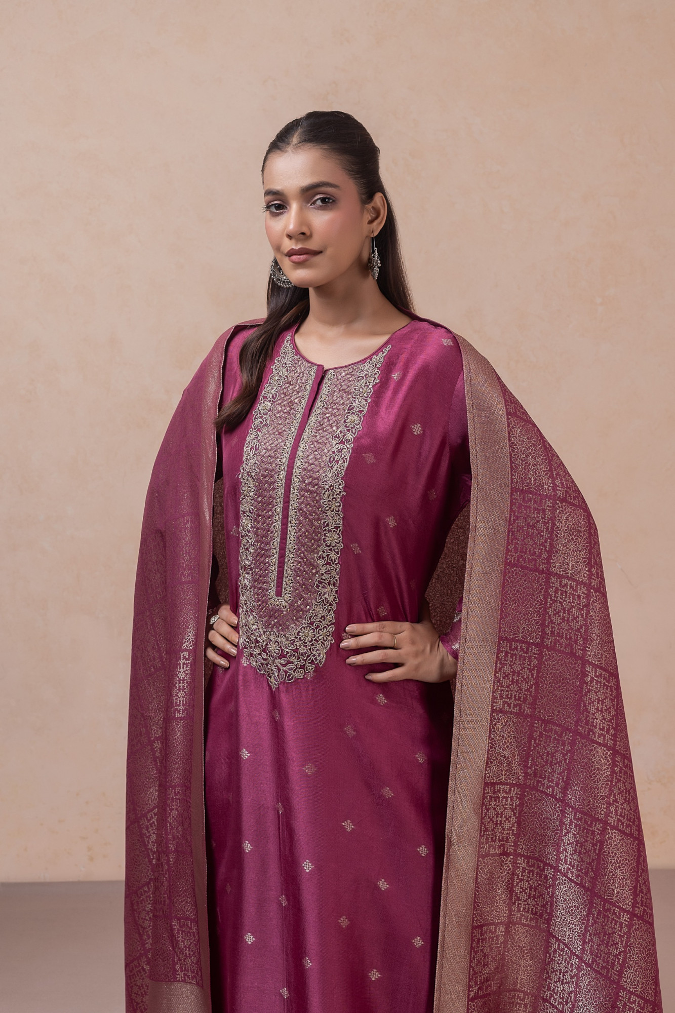 Purple Silk jacquard Unstitched Suit Set with Beautiful Dupatta - R157-SPR2792