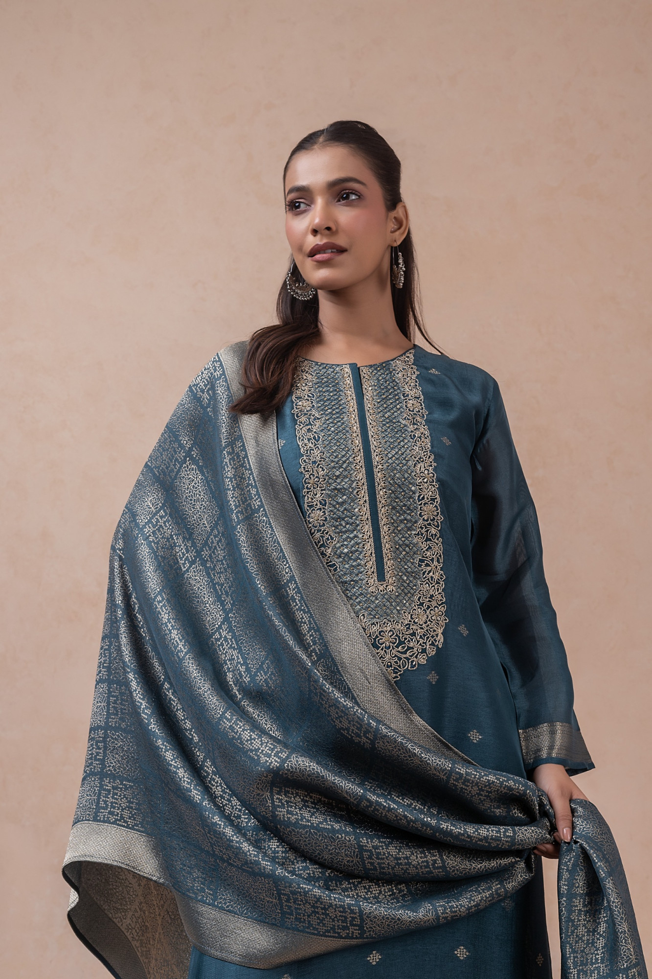 Blue Silk jacquard Unstitched Suit Set with Beautiful Dupatta - R157-SPR2792A