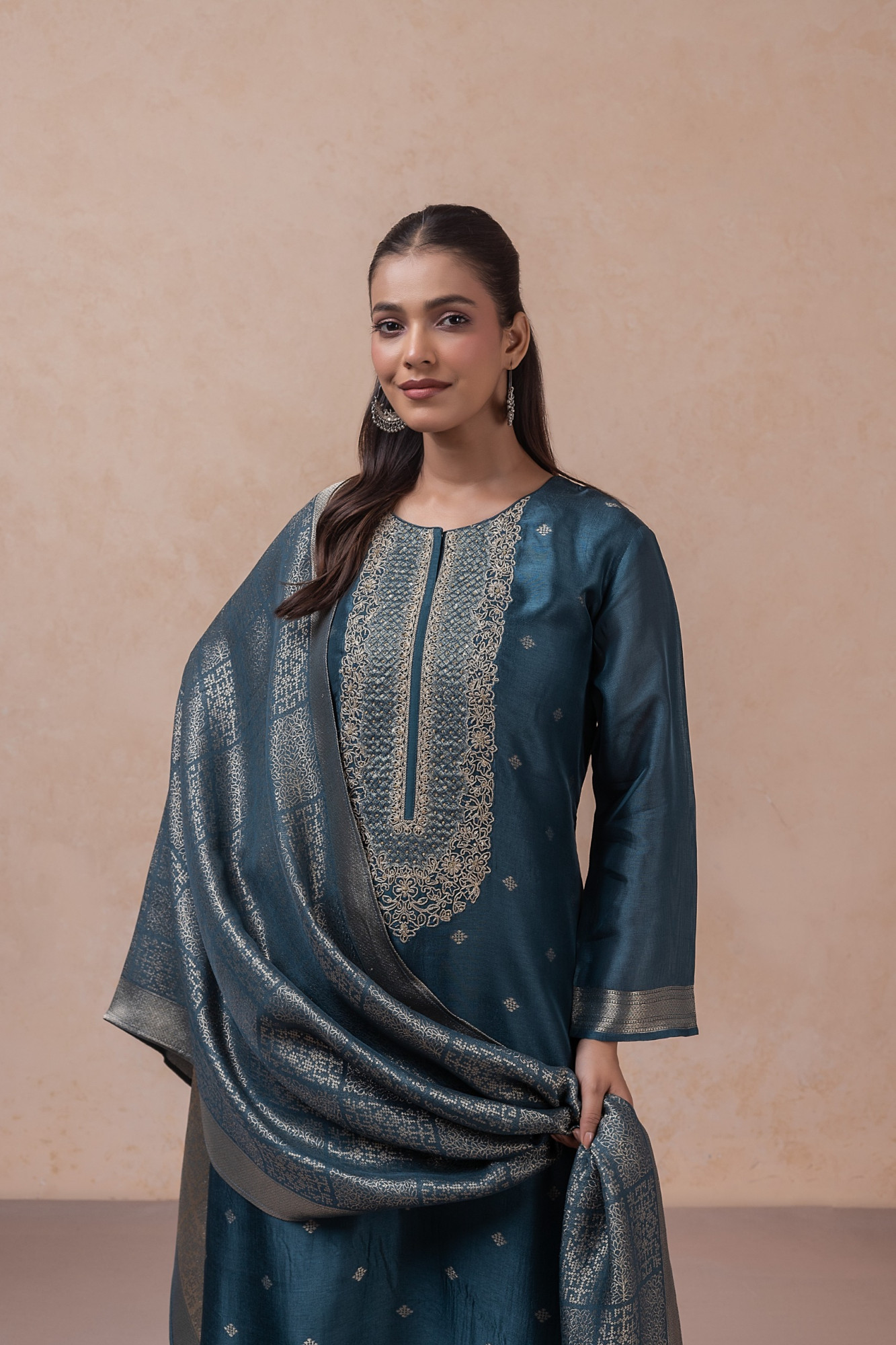 Blue Silk jacquard Unstitched Suit Set with Beautiful Dupatta - R157-SPR2792A