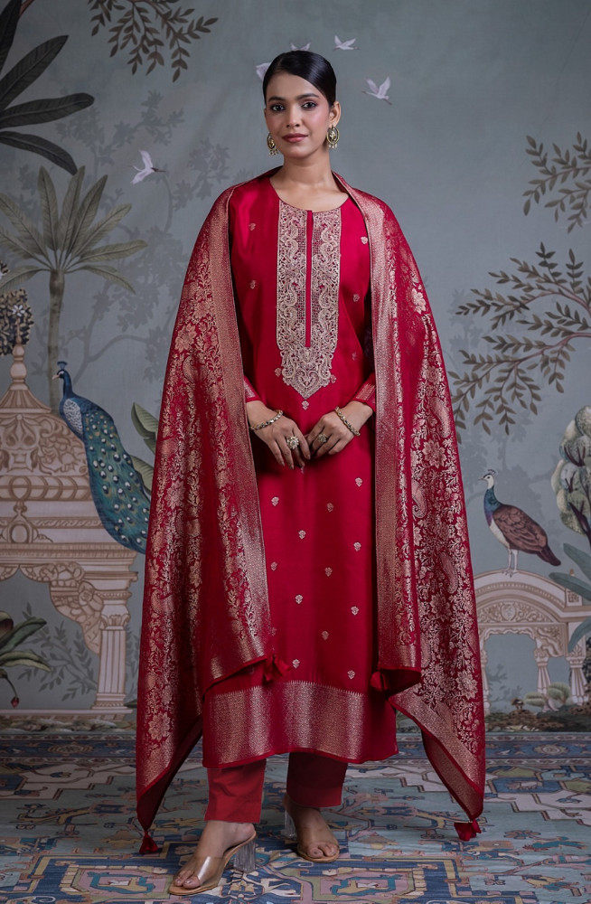Image of Rani Jacquard Silk Unstitched Suit Set with Dupatta - R157-SPR2800A