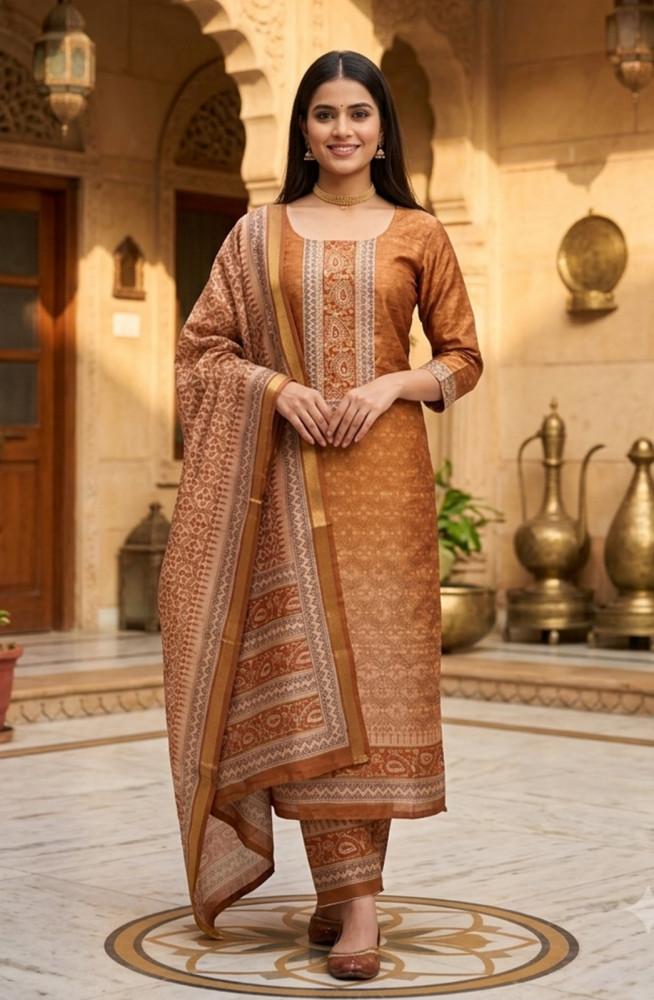 Image of Mustard Silk Beautiful Suit Set with Dupatta - 981-1352
