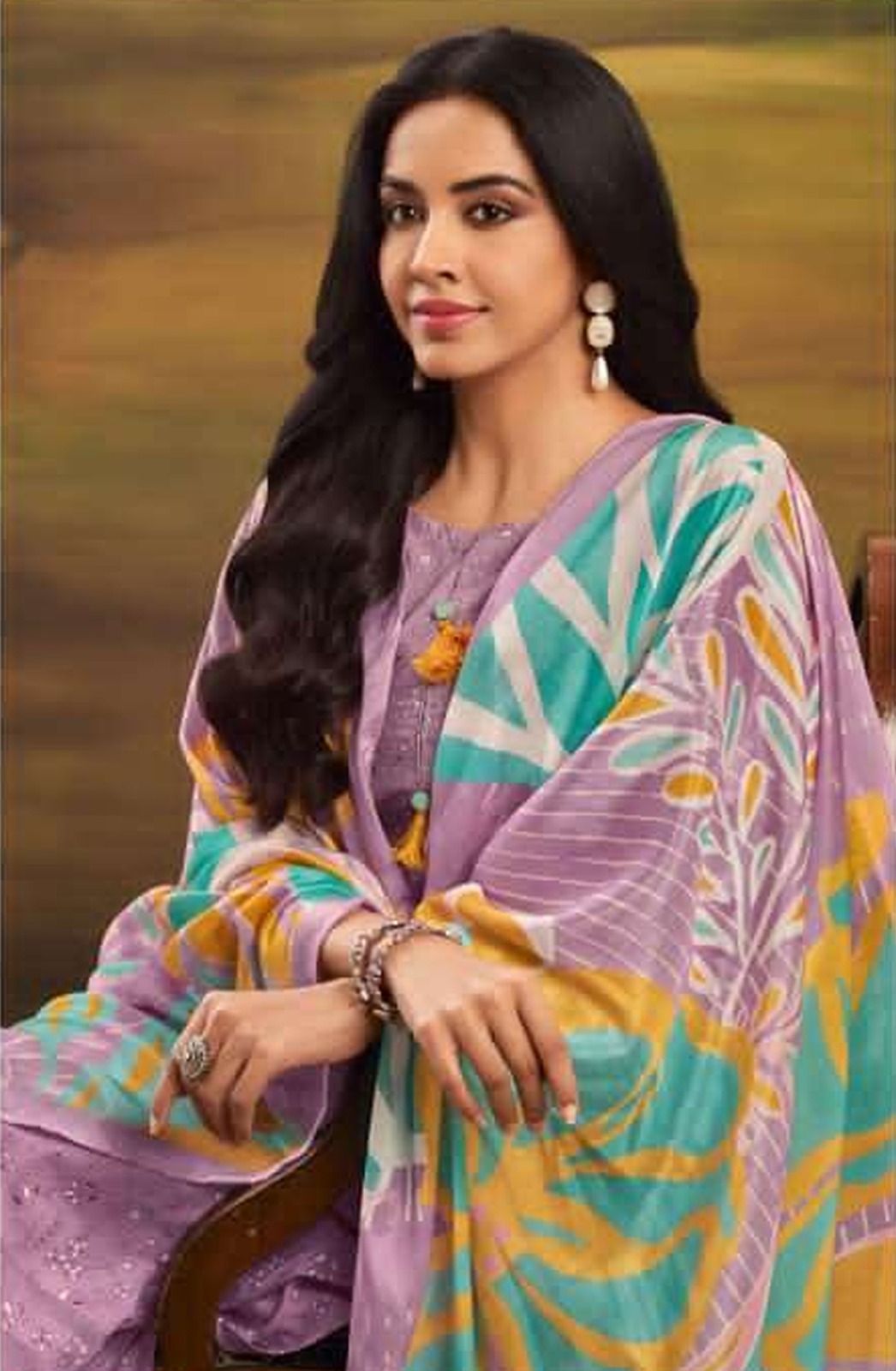 Purple Cotton Block Print Unstitched Suit Set with Dupatta - BUN10487