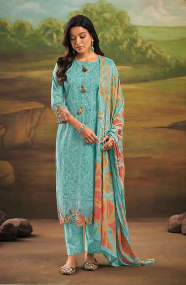 Image of Firoze Cotton Block Print Unstitched Suit Set with Dupatta - BUN10488