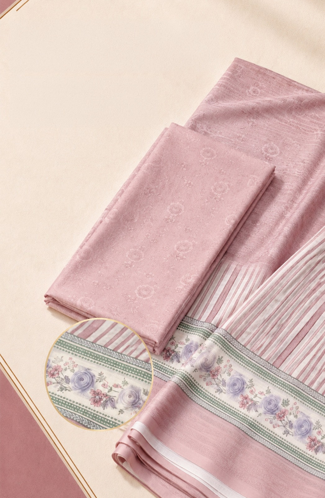Pink Stripes Cotton Unstitched Suit Set with Dupatta - 131-SUMCOTTON1106