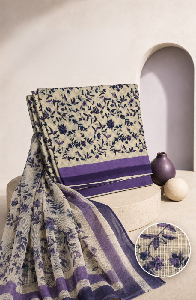 Image of Purple Cotton Unstitched Suit Set with Kota Dupatta - 1030-KOTA102-1D