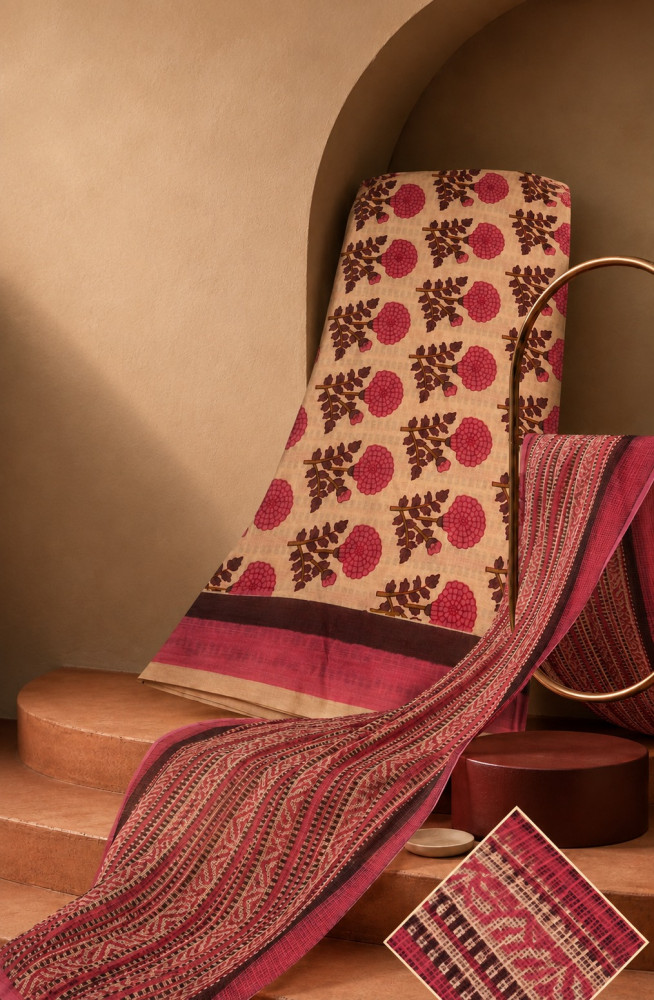 Image of Pink Cotton Unstitched Suit Set with Kota Dupatta - 1030-KOTA102-6E