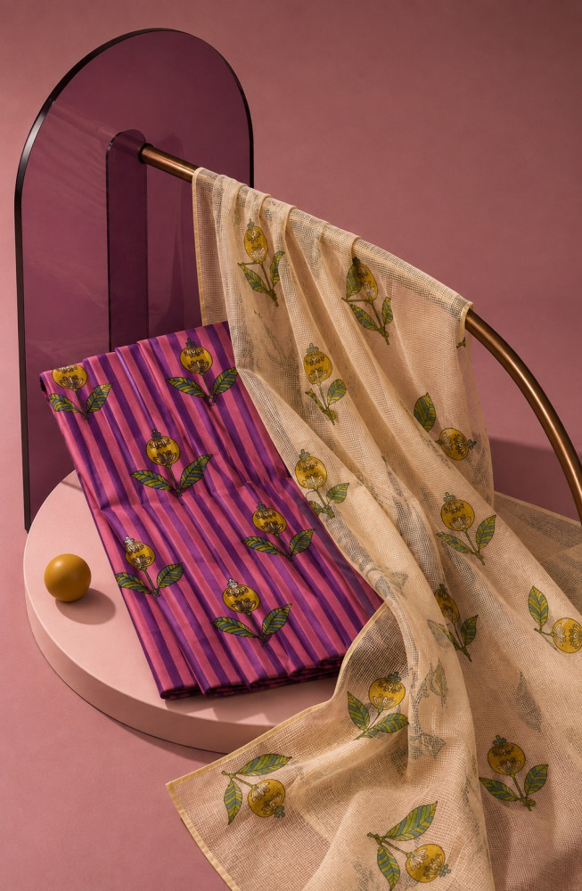Image of Purple Cotton Unstitched Suit Set with Kota Dupatta - 1030-KOTA102-3A